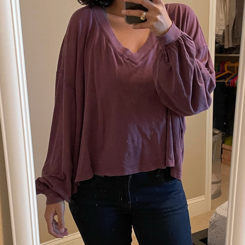 Free People Burgundy Long-sleeve Crop